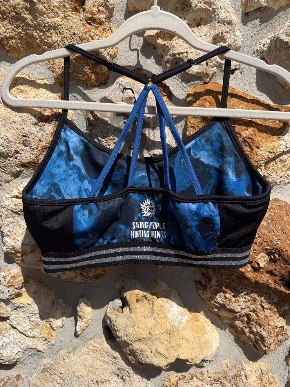 Supernatural Blue and Black Women's sports bra - Picture 3 of 10